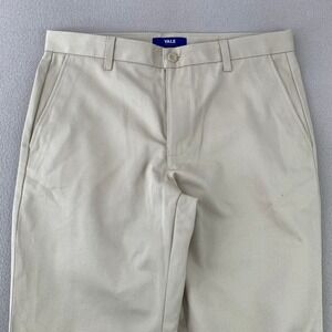 Yale Classic Chino Pants Mens 34 Beige Flat Front Cotton Twill Straight Leg